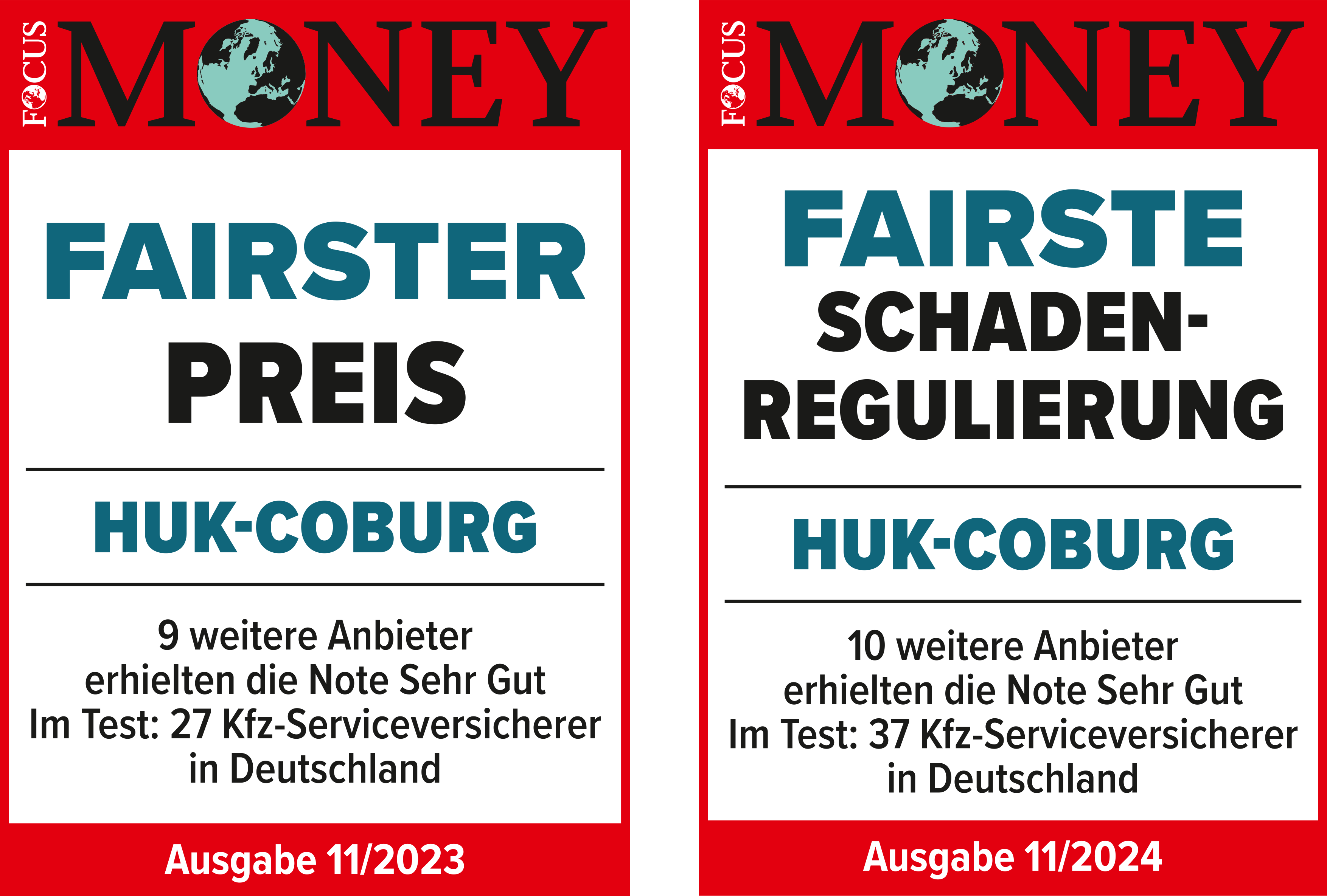  Top Kfz-Versicherer (Focus Money 36/2023) | Fairster Preis (Focus Money 11/2023)